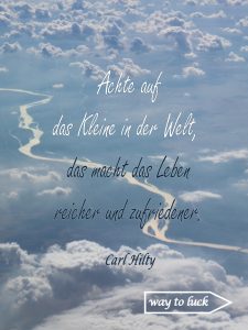 Zitat. "Achte auf das Kleine in der Welt, das macht das Leben reicher und zufriedener." - Carl Hilty